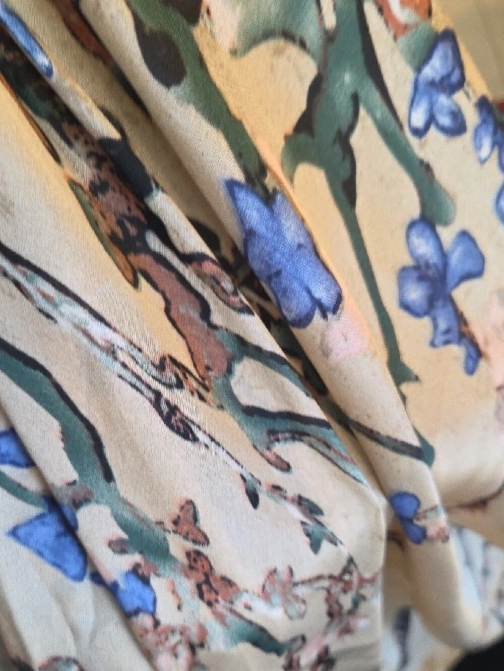 Floral Silk Scarf with Blue Blossom Print